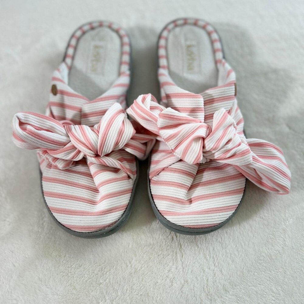 Women's Kooba Slip-On Pink & White Striped Bow Accented Slippers